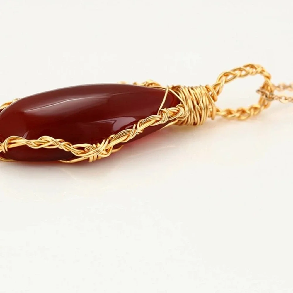 Natural Red Onyx Teardrop Handmade 18k Gold Plated Necklace - Picture 4 of 7